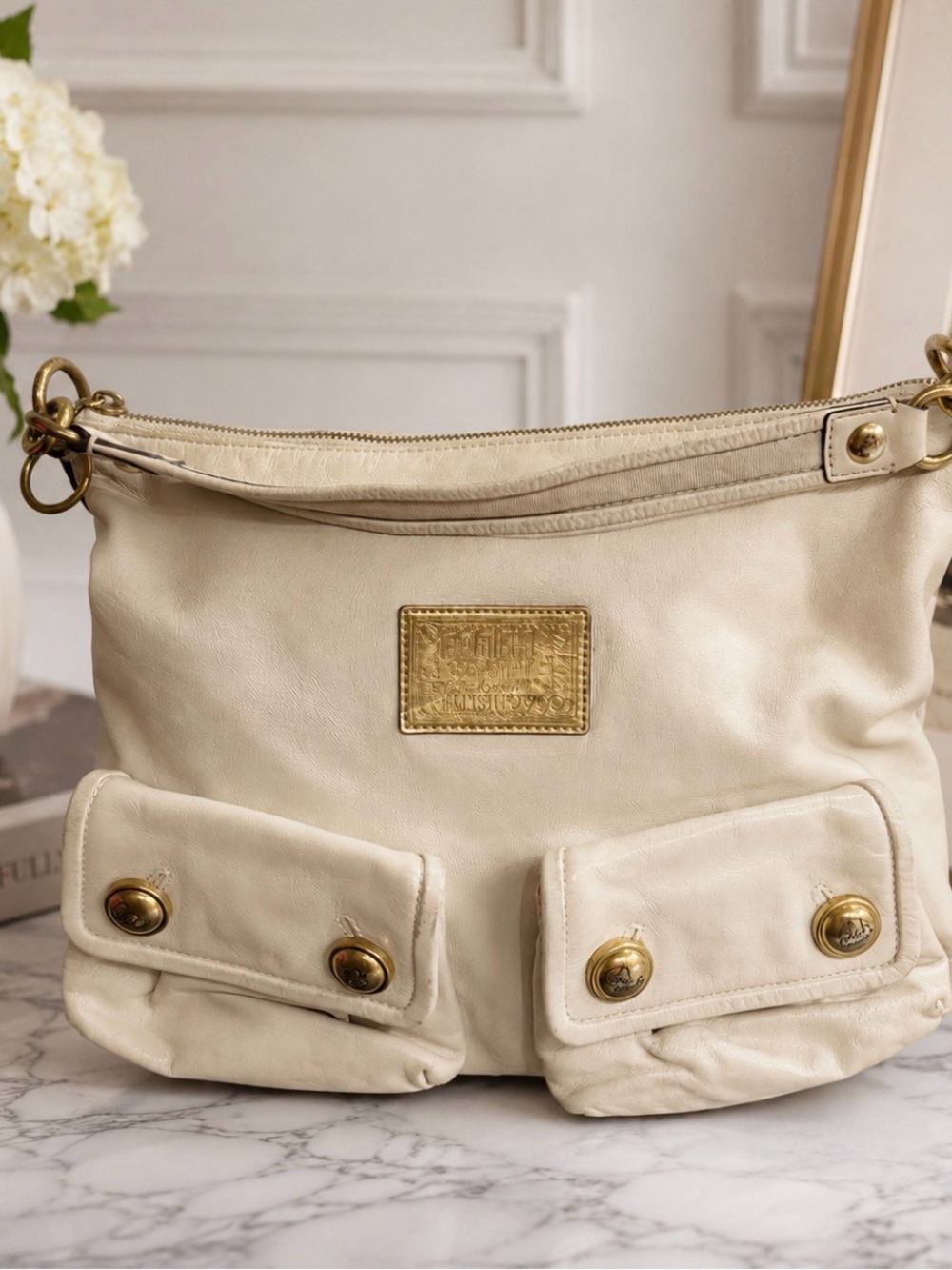 Coach Cream Leather Shoulder Bag with Gold Hardware 14561